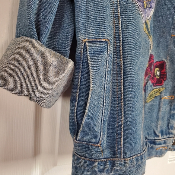 Honey Punch Embroidered Blue Denim Jacket Buttu-up Size XS - Picture 5 of 14